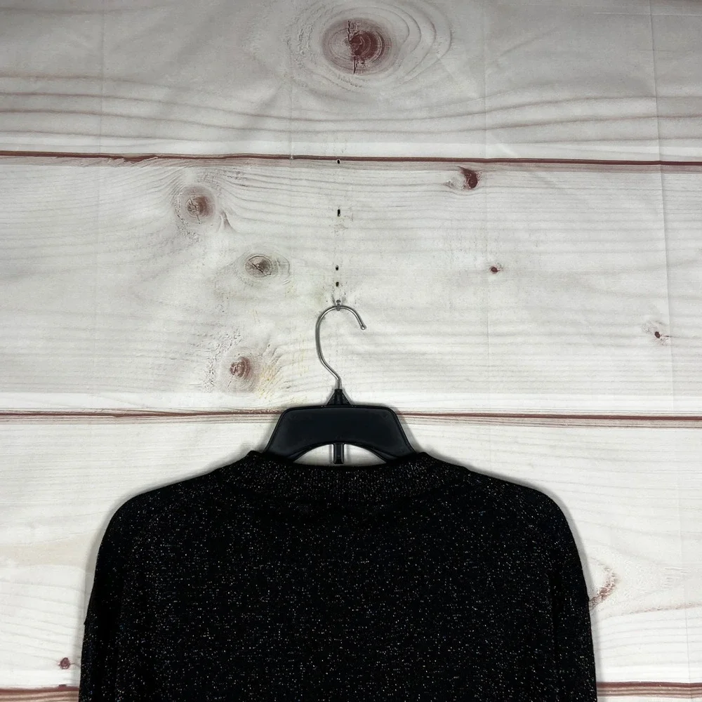 AQUA Speckled Sweater Womens XS Black Metallic Crewneck Lightweight Pullover